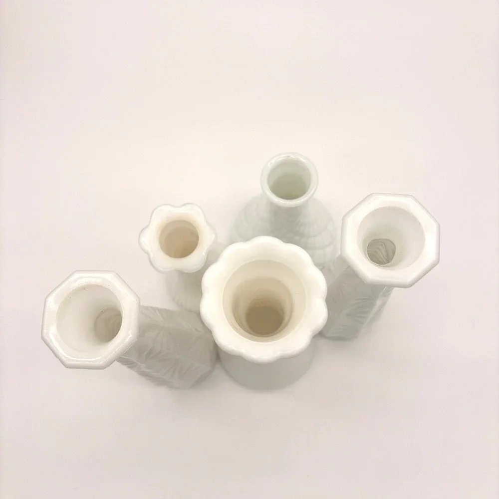 Vintage Milk Glass Bud Vase Set White Floral Decor Cottagecore Centerpiece 5pc